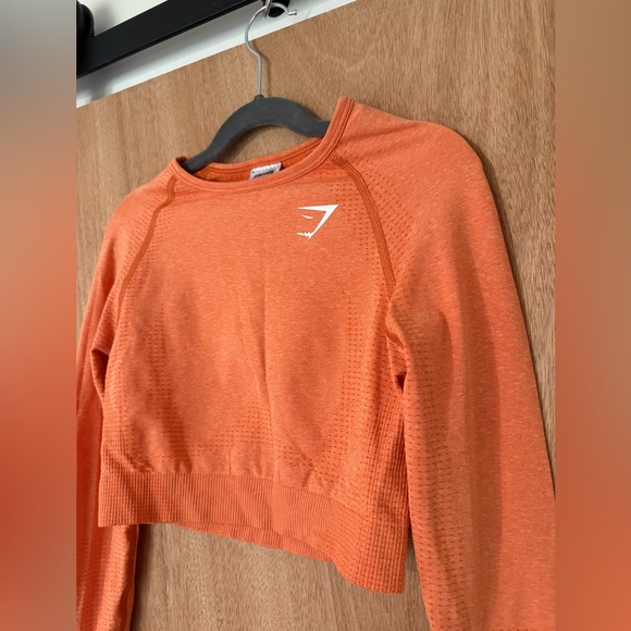 Gymshark Vital Crop Top long sleeve & leggings set apricot gym workout -S - Picture 11 of 15